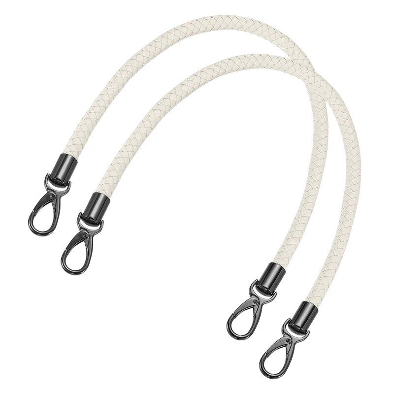 2Pcs 60cm Short Leather PU Braided Purse Replacement Handle - Beige White, Black