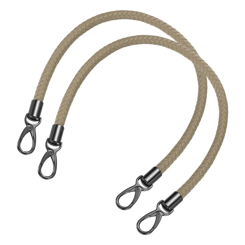 2Pcs 60cm Short Leather PU Braided Purse Replacement Handle - Grey Brown, Black