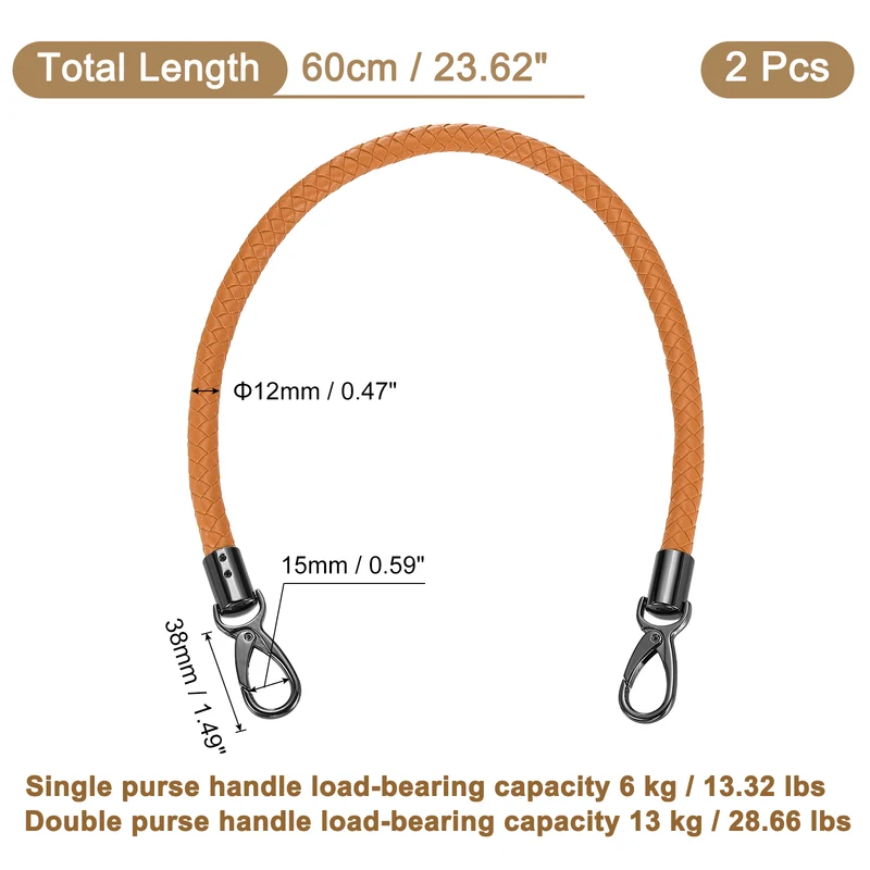 2Pcs 60cm Short Leather PU Braided Purse Replacement Handle-Yellow Brown, Black
