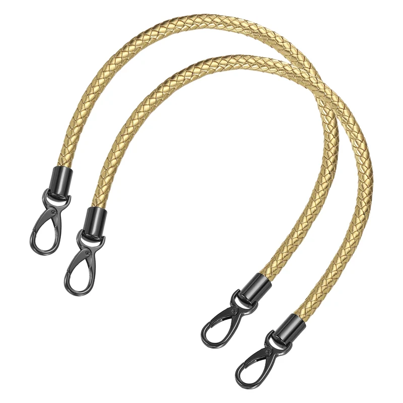 2Pcs 60cm Short Leather PU Braided Purse Replacement Handle - Gold, Black