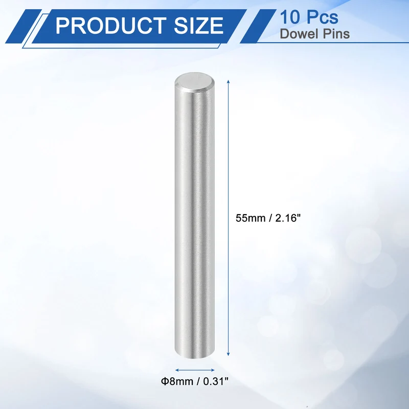 10 Pcs 8 mm x 55 mm Dowel Pins, 316L Stainless Steel Shelf Support Peg Pin