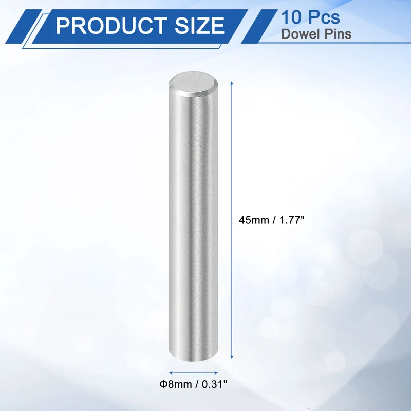 10 Pcs 8 mm x 45 mm Dowel Pins, 316L Stainless Steel Shelf Support Peg Pin