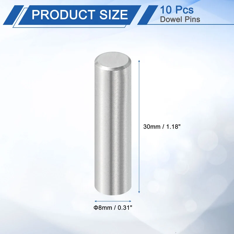 10 Pcs 8 mm x 30 mm Dowel Pins, 316L Stainless Steel Shelf Support Peg Pin