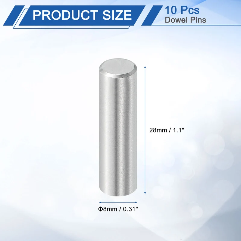 10 Pcs 8 mm x 28 mm Dowel Pins, 316L Stainless Steel Shelf Support Peg Pin