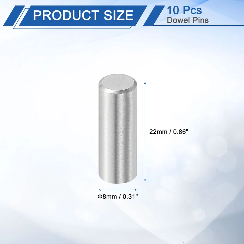 10 Pcs 8 mm x 22 mm Dowel Pins, 316L Stainless Steel Shelf Support Peg Pin