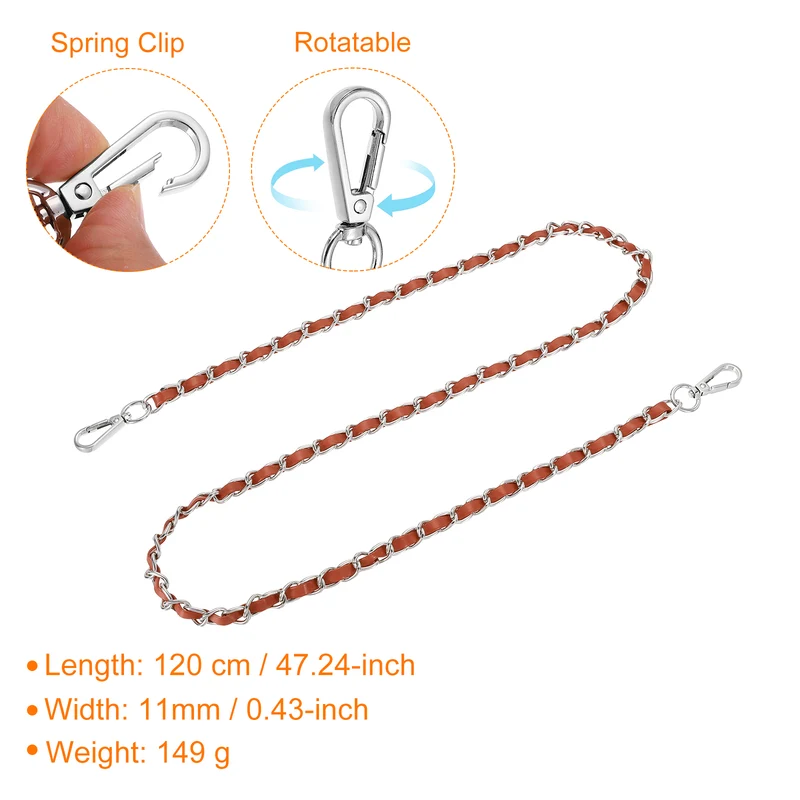 47" Purse Strap with Buckle for Shoulder and Cross Body(Brown+Silver)