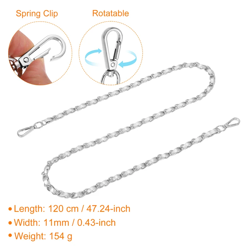 47" Purse Strap with Buckle for Shoulder and Cross Body(Silver+Silver)