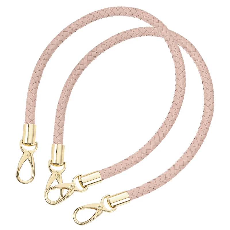 2Pcs 60cm Short Leather PU Braided Purse Replacement (Light Pink, Gold)