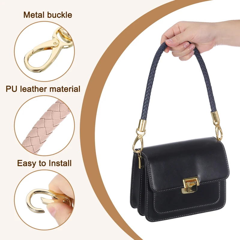 2Pcs 60cm Short Leather PU Braided Purse Replacement (Light Pink, Gold)