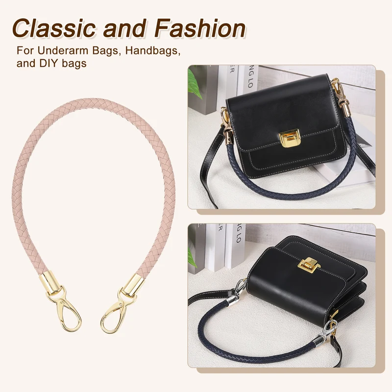 2Pcs 60cm Short Leather PU Braided Purse Replacement (Light Pink, Gold)