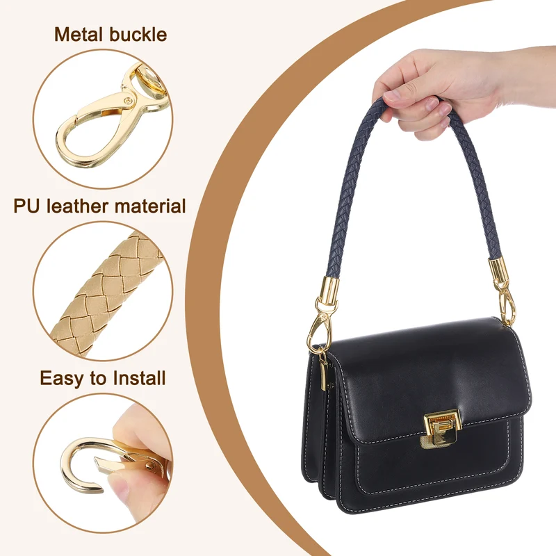 2Pcs 60cm Short Leather PU Braided Purse Replacement Apricot Gold