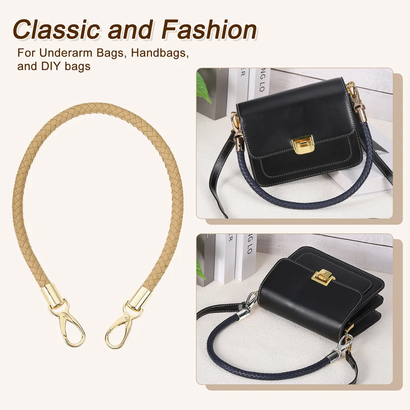2Pcs 60cm Short Leather PU Braided Purse Replacement Apricot Gold