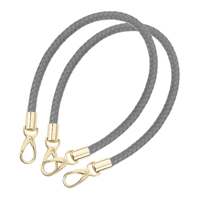 2Pcs 60cm Short Leather PU Braided Purse Replacement (Dark Gray, Gold)