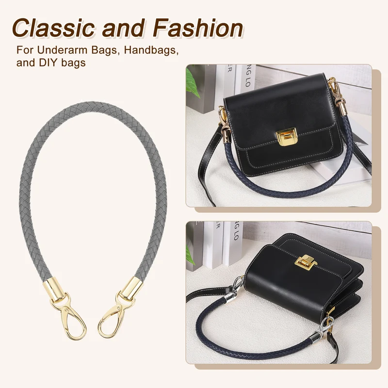 2Pcs 60cm Short Leather PU Braided Purse Replacement (Dark Gray, Gold)