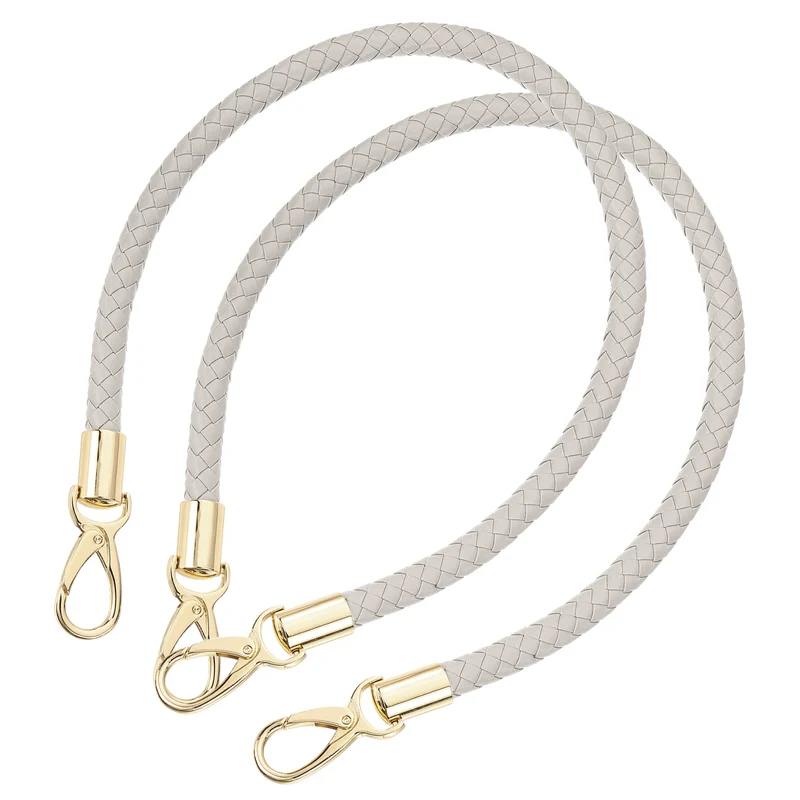 2Pcs 60cm Short Leather PU Braided Purse Replacement (Light Gray, Gold)
