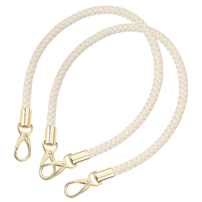 2Pcs 60cm Short Leather PU Braided Purse Replacement Beige Gold