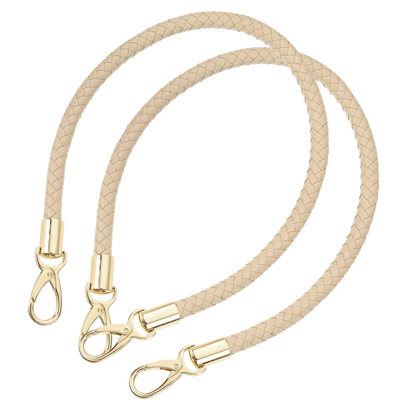 2Pcs 60cm Short Leather PU Braided Purse Replacement Beige Pink Gold