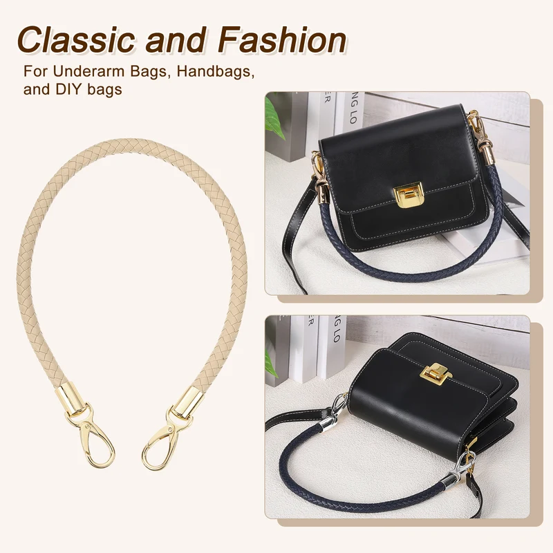 2Pcs 60cm Short Leather PU Braided Purse Replacement Beige Pink Gold