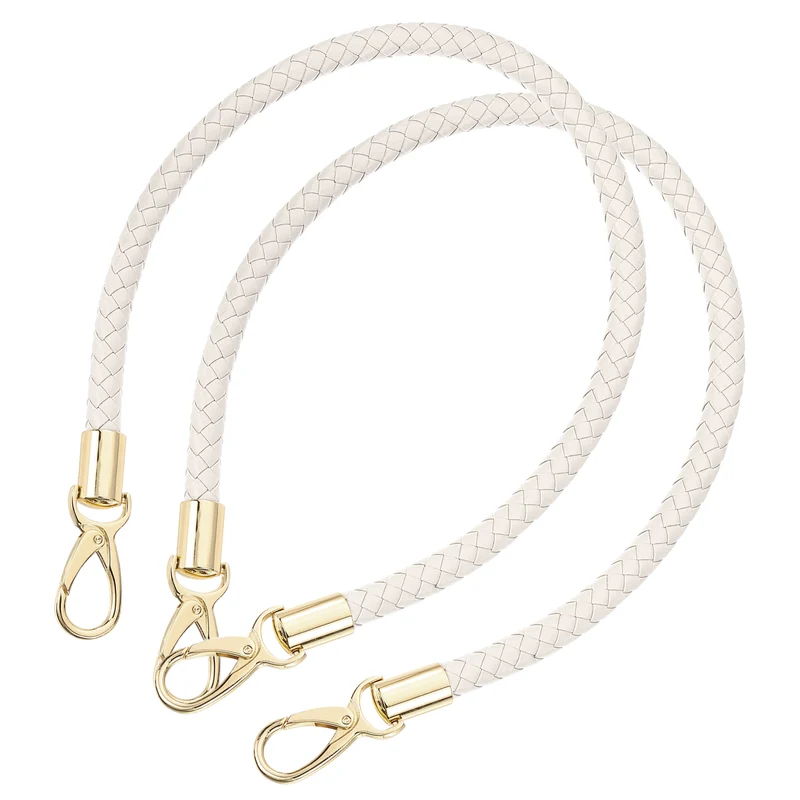 2Pcs 60cm Short Leather PU Braided Purse Replacement Beige White Gold