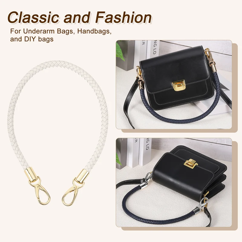 2Pcs 60cm Short Leather PU Braided Purse Replacement Beige White Gold