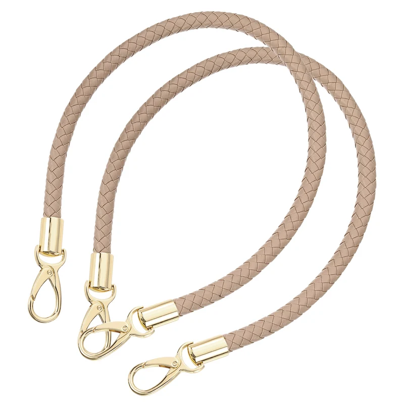 2Pcs 60cm Short Leather PU Braided Purse Replacement (Grey Brown, Gold)