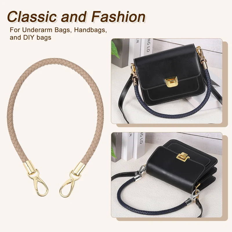 2Pcs 60cm Short Leather PU Braided Purse Replacement (Grey Brown, Gold)