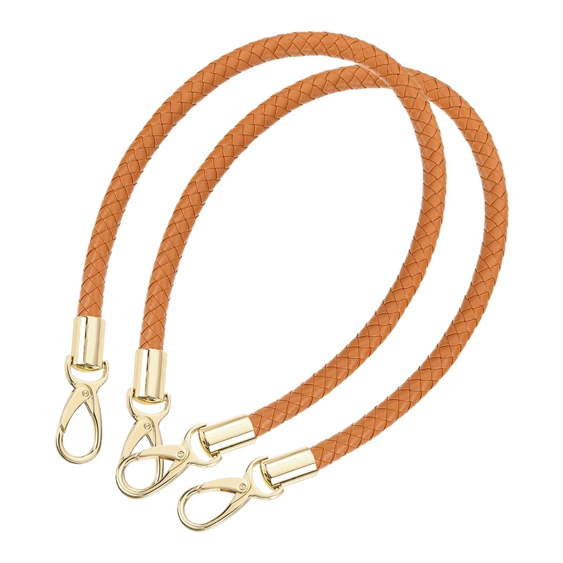 2Pcs 60cm Short Leather PU Braided Purse Replacement (Yellow Brown, Gold)