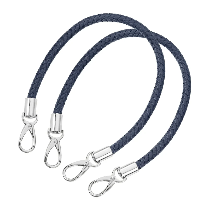 2Pcs 50cm Short Leather PU Braided Purse Replacement Dark Blue Silver