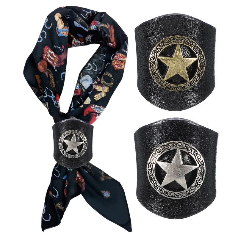 Western Bandana Scarf Ring, Star Scarf Ring-2Pcs(Black/Silver Tone/Gold Tone)