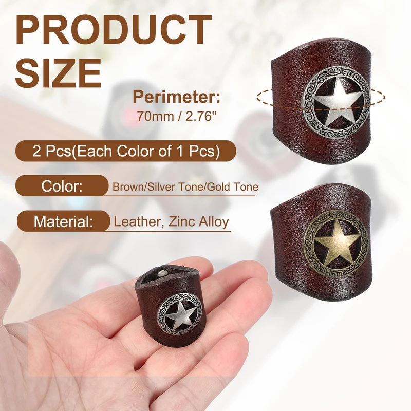Western Bandana Scarf Ring, Star Scarf Ring-2Pcs(Brown/Silver Tone/Gold Tone)
