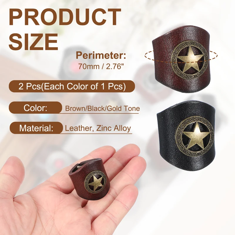 Western Bandana Scarf Ring, Star Scarf Ring-2Pcs(Brown/Black/Gold Tone)