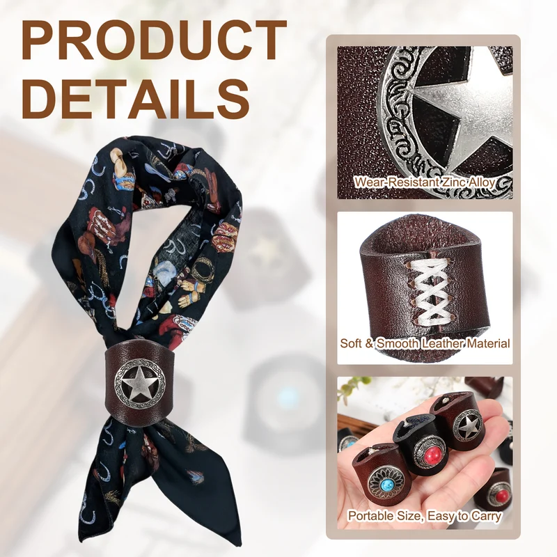 Western Bandana Scarf Ring, Star Scarf Ring-2Pcs(Brown/Black/Gold Tone)