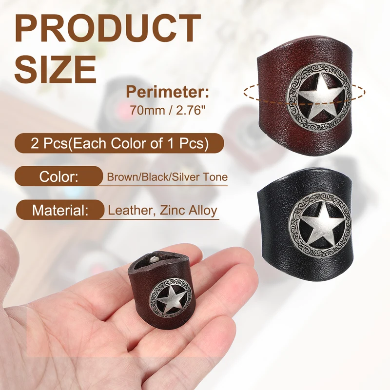 Western Bandana Scarf Ring, Star Scarf Ring-2Pcs(Brown/Black/Silver Tone)