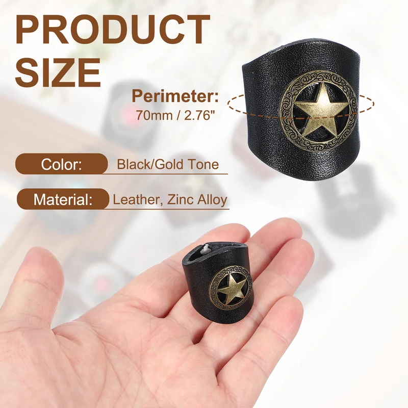 Western Bandana Scarf Ring, Leather Star Scarf Ring(Black/Gold Tone)