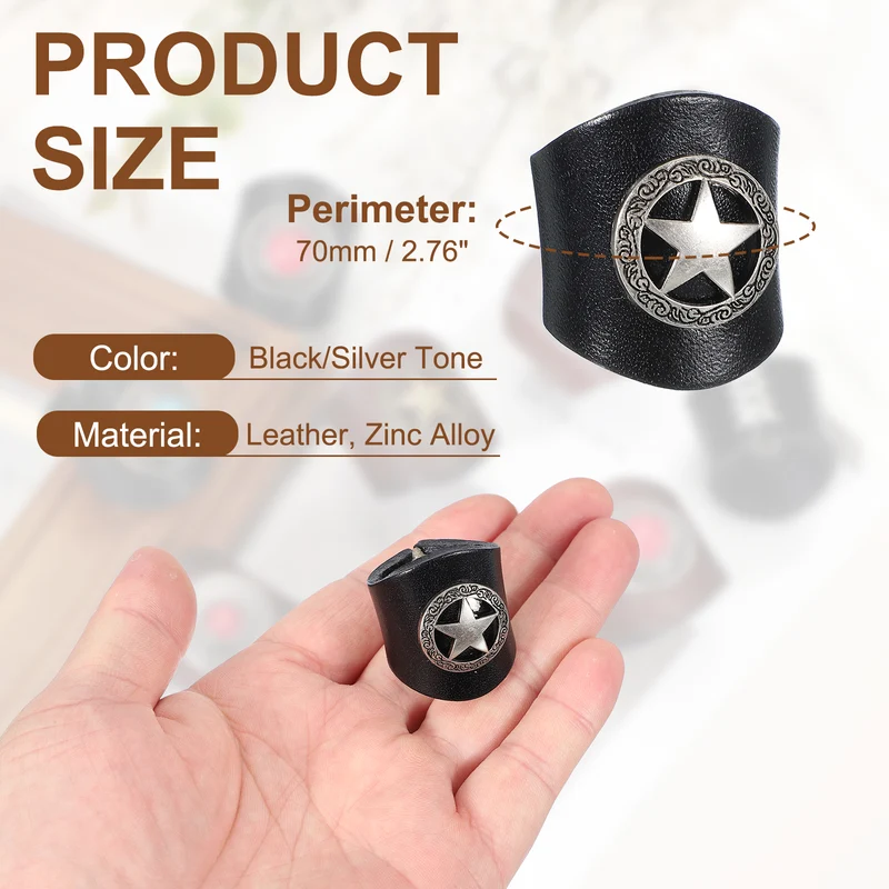 Western Bandana Scarf Ring, Leather Star Scarf Ring(Black/Silver Tone)