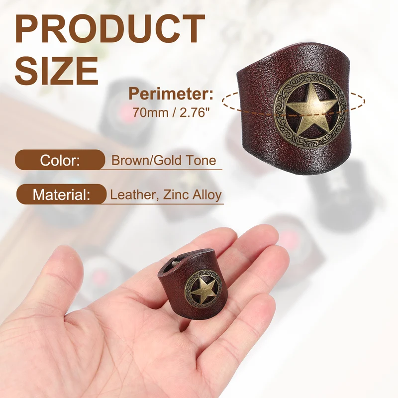 Western Bandana Scarf Ring, Leather Star Scarf Ring(Brown/Gold Tone)