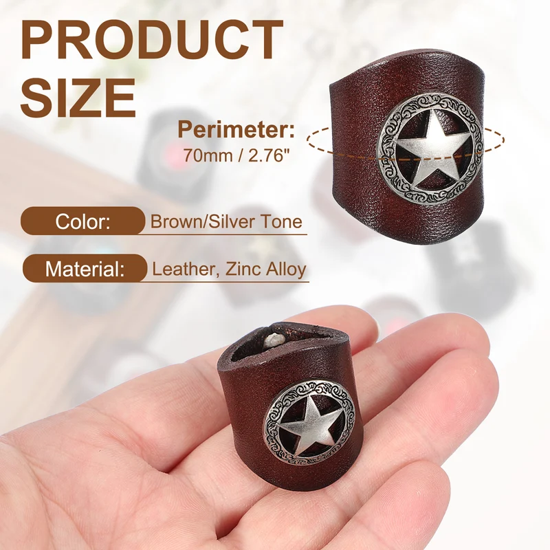 Western Bandana Scarf Ring, Leather Star Scarf Ring(Brown/Silver Tone)