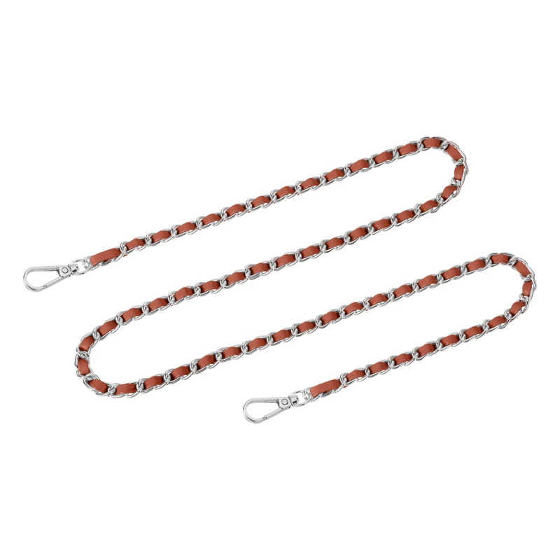 Purse Strap, 39" Leather for Shoulder and Cross Body Strap (Brown, Silver)