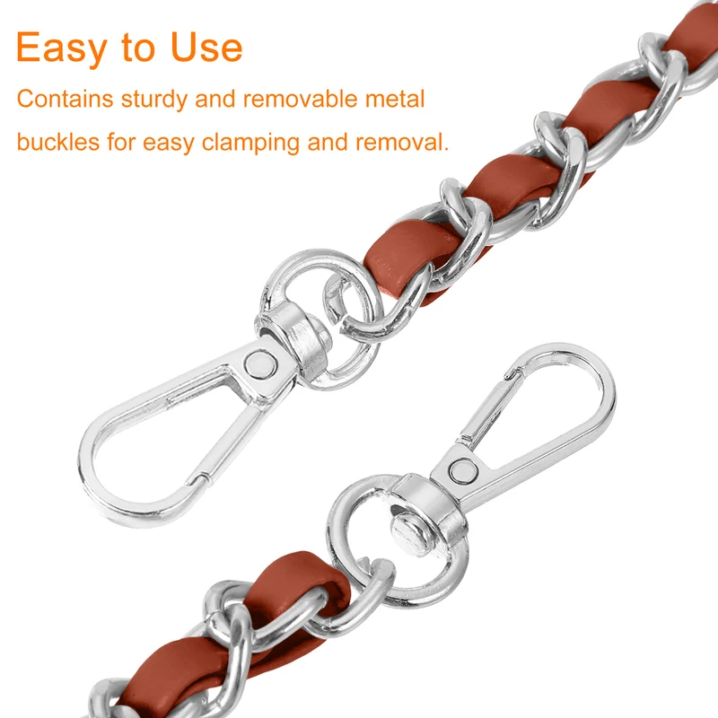 Purse Strap, 39" Leather for Shoulder and Cross Body Strap (Brown, Silver)