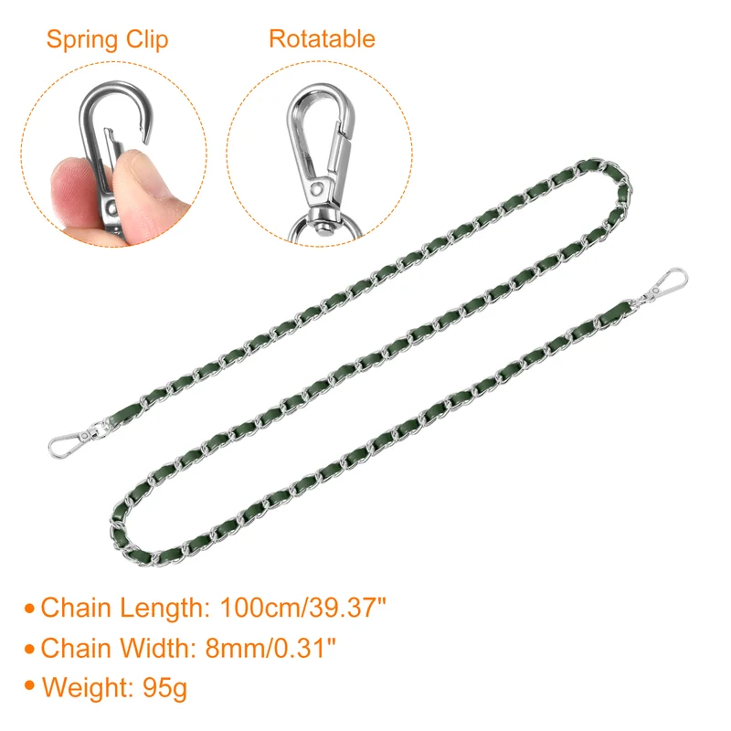 Purse Strap, 39" Leather for Shoulder and Cross Body Strap (Green, Silver)