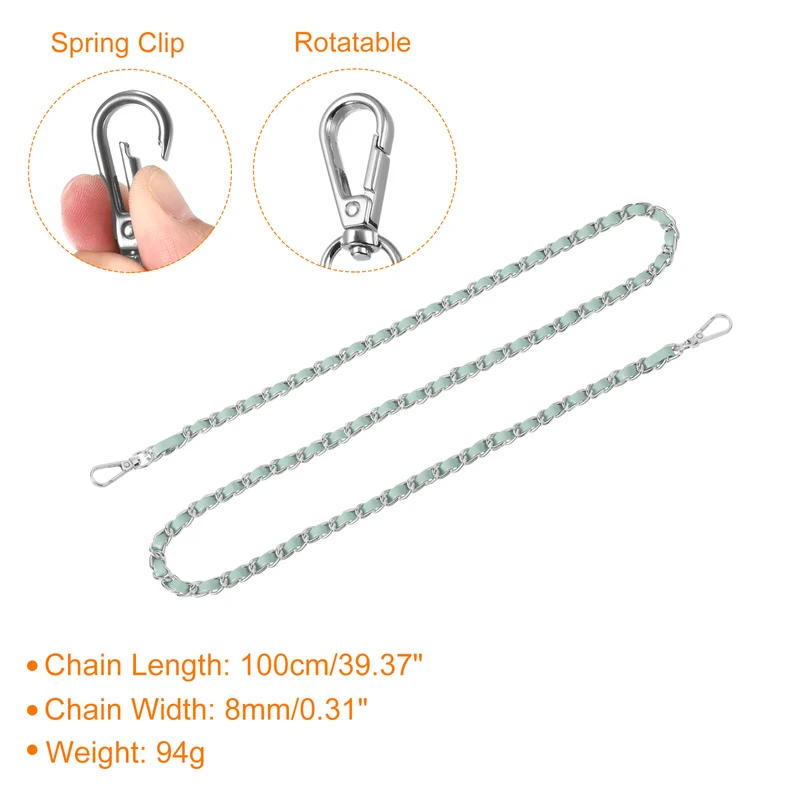 Purse Strap, 39" Leather for Shoulder and Cross Body Strap (Light Green, Silver)