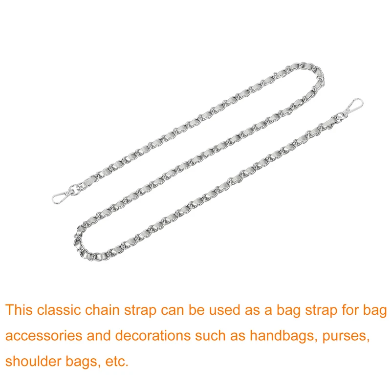 Purse Strap, 39" Leather for Shoulder and Cross Body Strap (Silver, Silver)