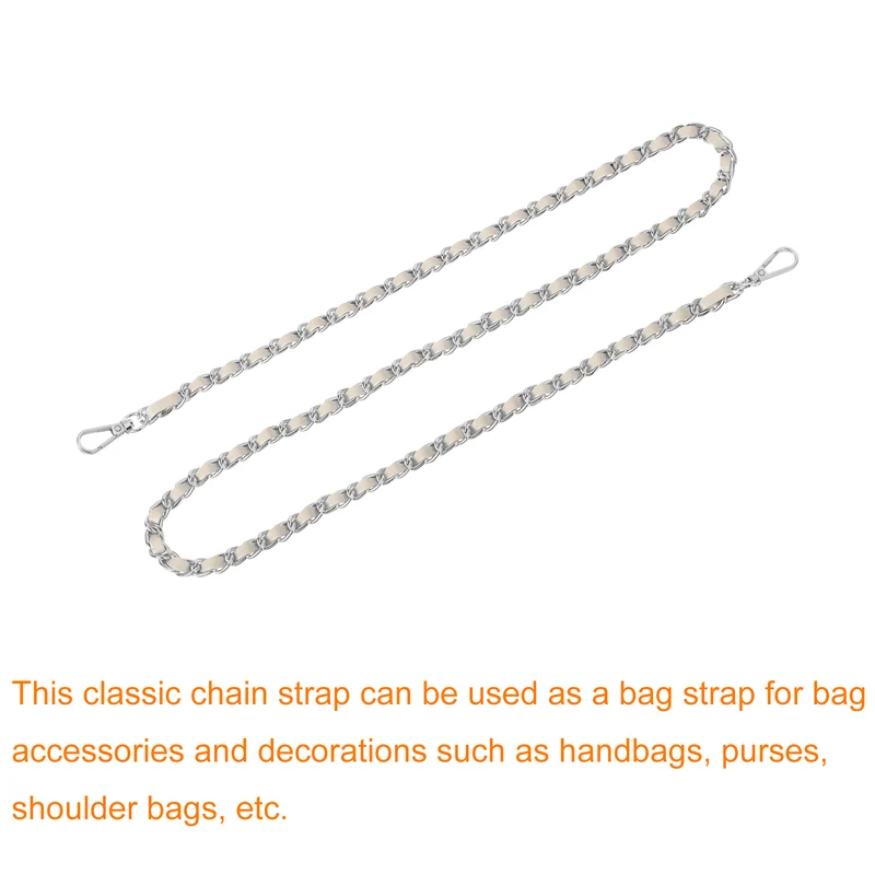Purse Strap, 39" Leather for Shoulder and Cross Body Strap (Beige, Silver)