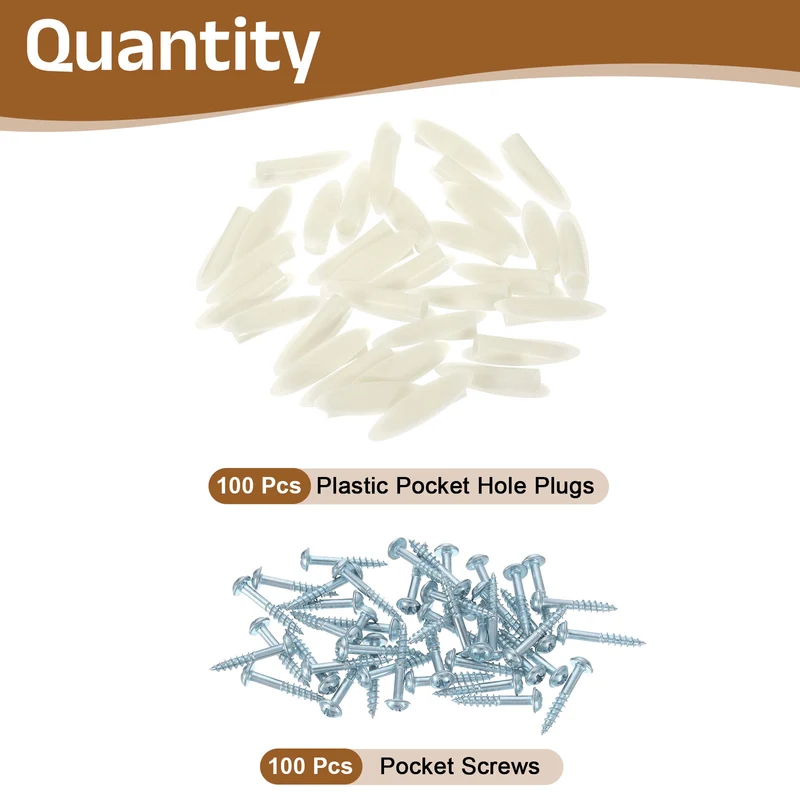 100Pcs 9mm Plastic Pocket Hole Plugs with Pocket Screws, Beige