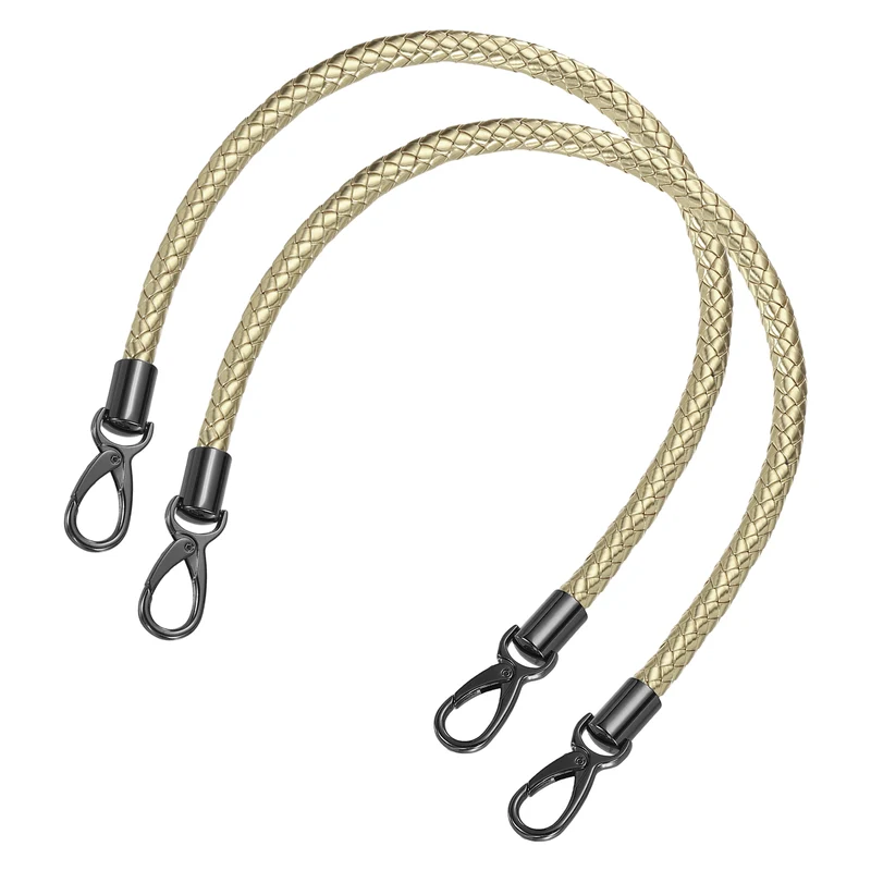 2Pcs 60cm Short Leather PU Braided Purse Replacement Handle - Light Gold, Black
