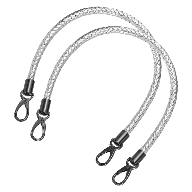 2Pcs 60cm Short Leather PU Braided Purse Replacement Handle - Silver, Black