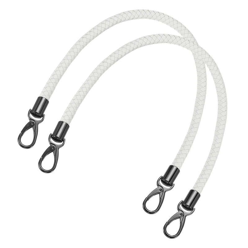 2Pcs 60cm Short Leather PU Braided Purse Replacement Handle - White, Black