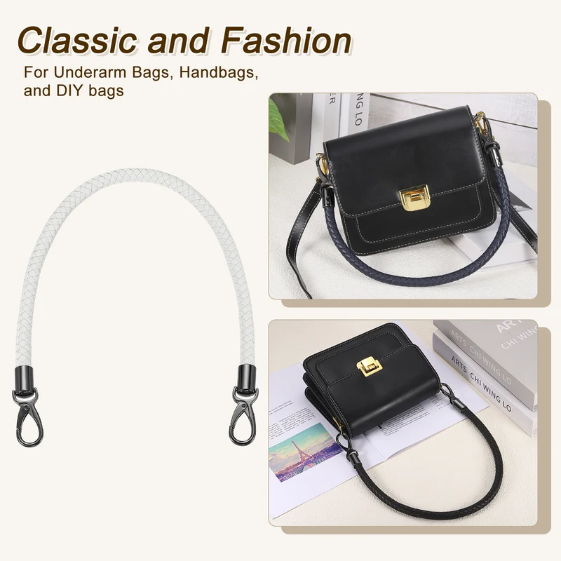 2Pcs 60cm Short Leather PU Braided Purse Replacement Handle - White, Black