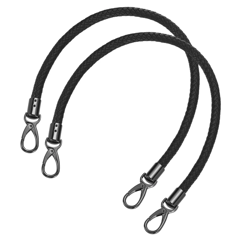 2Pcs 60cm Short Leather PU Braided Purse Replacement Handle - Black, Black