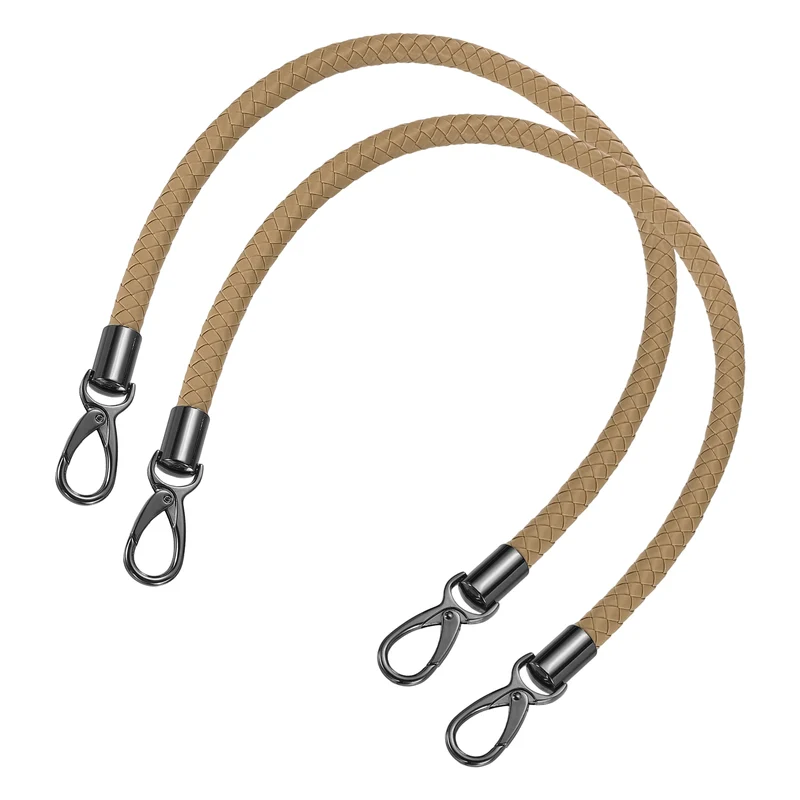 2Pcs 60cm Short Leather PU Braided Purse Replacement Handle - Dark Khaki, Black